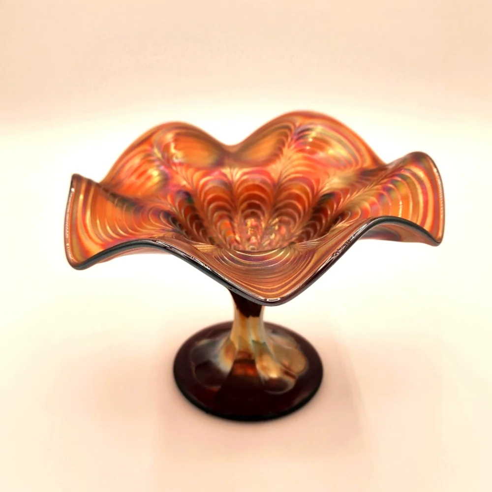 Marigold Carnival Iridescent Art Glass Candy Dish